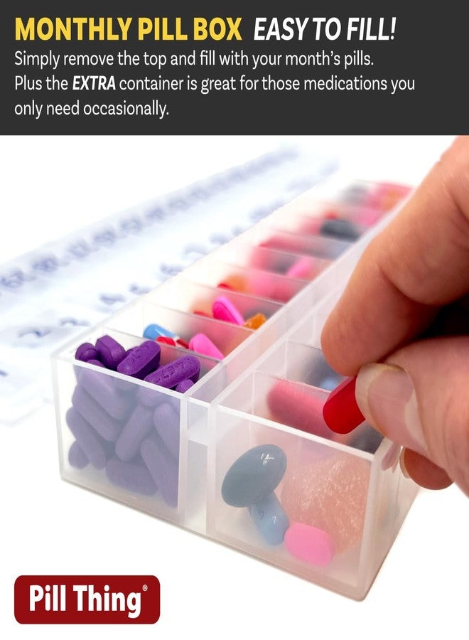 pill thing منظم حبوب شهري للاستخدام مرة واحدة يوميًا - حجرات كبيرة مع غطاء قابل للإزالة لسهولة التعبئة - يتسع لأدوية تكفي لمدة 31 يومًا بالإضافة إلى حجرة إضافية - خالٍ من مادة BPA - Image 3